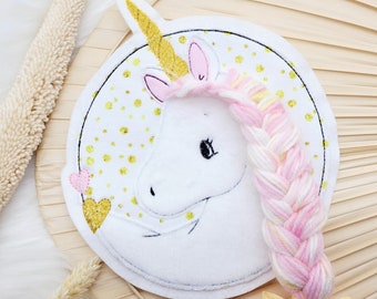 Aufnäher XL Einhorn gold gelb weiß hellrosa  Pferd Button  Einschulung Schultüte Patch  Nähen Applikation  Kindergarten Mädchen  Einschulung