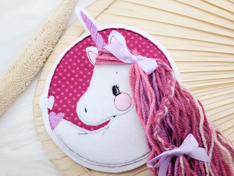 Aufnäher XL Einhorn helllila beere Herzen Pferd Button Einschulung Schultüte Patch Nähen Applikation Kindergarten Mädchen Einschulung Bild 1