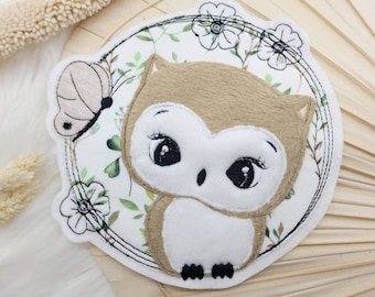 XL Owl Forest Brown White Branches Button School Cone Patch Application Kindergarten Girl Boy School Enrollment Cuddly