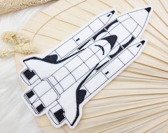 XL fusée thermocollant astronaute espace noir blanc couture application maternelle garçon école anniversaire école cône baguette magique