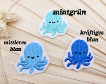 Mini Aufbügelbar Oktopus  , Krake ,Patch Aufnäher  auf Wunsch Nähen Applikation  Kindergarten Mädchen Einschulung  Geburtstag Schultüte blau