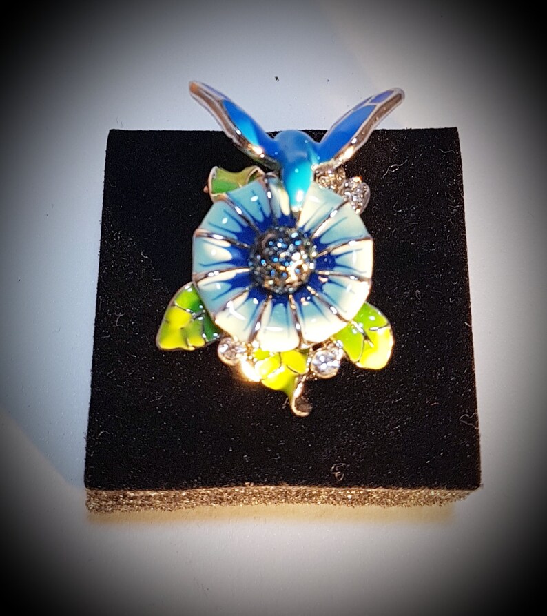 Ring Hummingbird Stainless Steel and enamel Vintage size 6.5 free shipping 169
