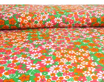 70s Fabric Cotton "Carnival of flowers" Red-Green New