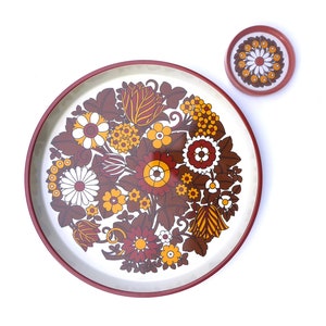 Jaren &#39;70 dienblad metalen dienblad &quot;Oh happy day&quot; Brown Worcester Ware