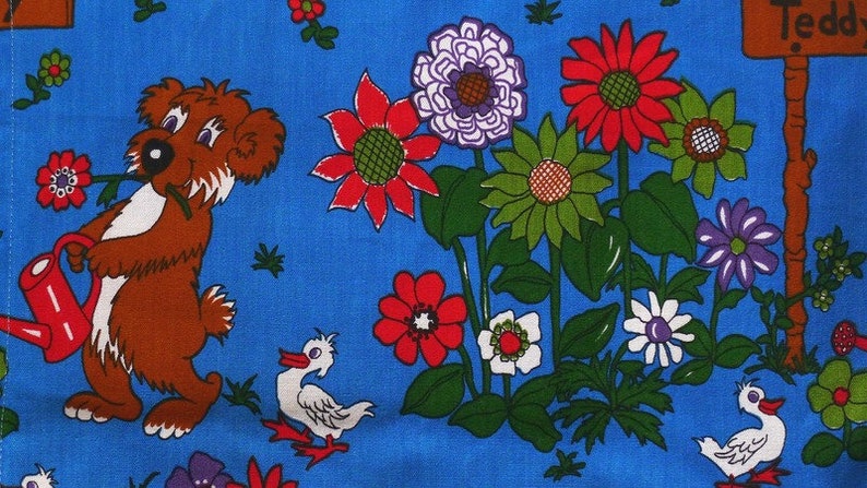 70's Children's Curtain Curtain Teddy's Garden Blue 168 x 160 cm image 2