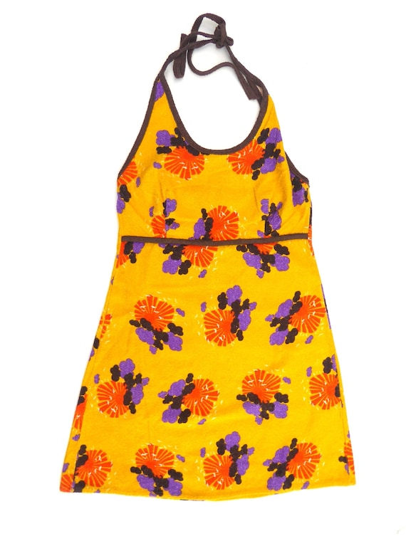 terry cloth halter dress 70s dress, neck 