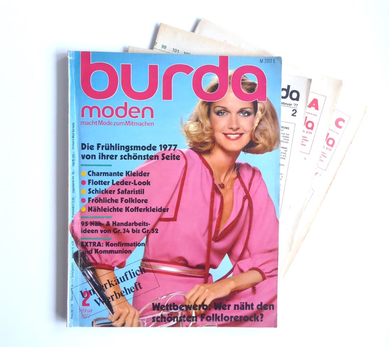 Vintage Burda Moden Magazine magazine 8/1977 sewing pattern booklet Februar 1977