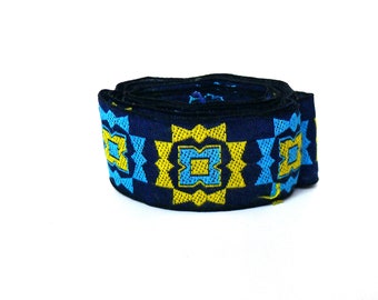 70s border woven ribbon "Starlight" blue-yellow 460 x 3 cm