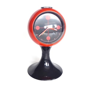70s table clock tulip foot alarm clock &quot;Get up!&quot; Red-Black Meister Anker