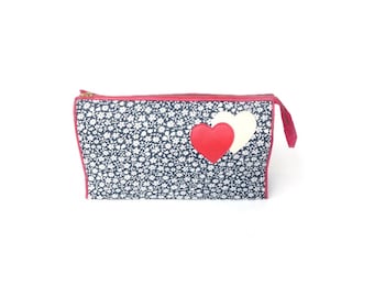 70er Kulturtasche Tasche L "Heartbreaker" Blau-Rot Neu