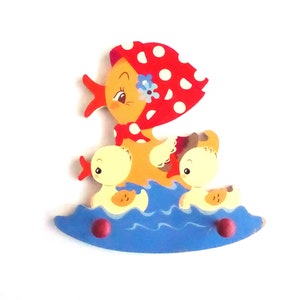 Vintage Children&#39;s Wardrobe Coat Hook &quot;Duck Family&quot; Wood Mertenskunst