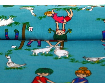 70s fabric cotton "Children's Dreams" Turquoise Decoplus