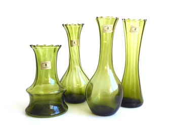 70er Vase Kristallvase "Shiny" Grün Auswahl Alwe Neu