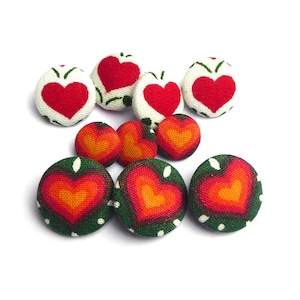 70s fabric buttons button set &quot;Hearts&quot; selection