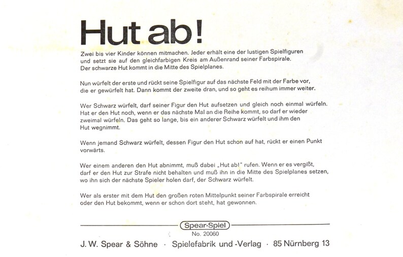 70er Spiel Würfelspiel Hut ab-Hut auf Spear Bild 3