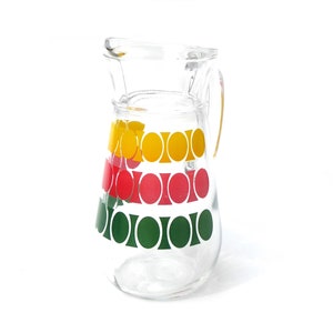 70s juice jug carafe &quot;Lithuania&quot; red-yellow-green glass