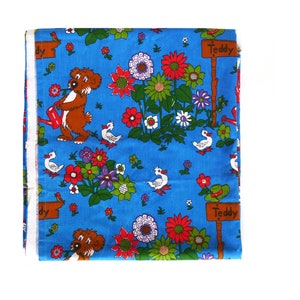 70er Kinder-Gardine Vorhang Teddy's Garten Blau 168x160 cm Bild 1