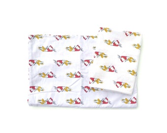 80s children's bed linen "Tick Duck" white-red comic