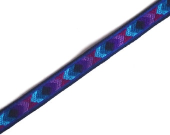 Jaren '70 border geweven tape "Ethno" 16 mm Blauw-Kleurrijk