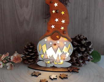 Gnome from Wichtelhausen decoration for autumn, winter or Christmas illuminated, laser file, laser cut, laser file