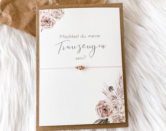 Trauzeugin fragen Hochzeit Blumen Rosen Rosa Armband Möchtest du meine Trauzeugin sein Trauung Geschenk Postkarte Geschenkset