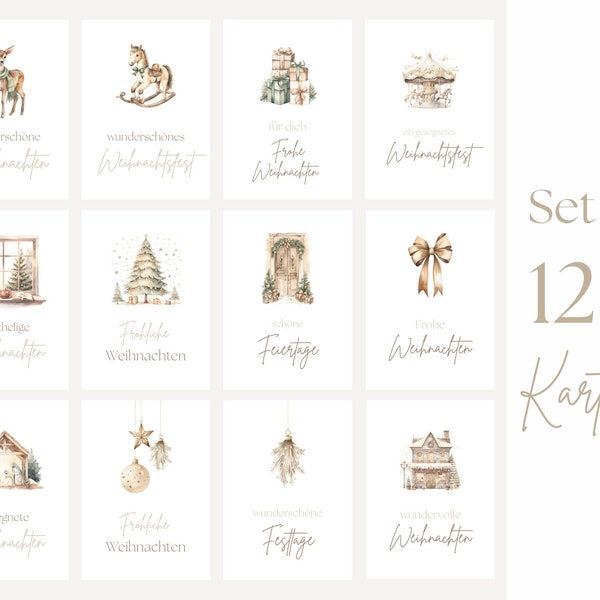 Postkarten Weihnachtskarten Karten Set Geschenkkarten Frohe Weihnachten Festtage Weihnachtsfest Weihnachtsgrüße Edle Karten Elegant Beige