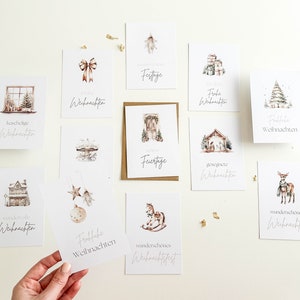 Weihnachtskarten Set 12 Stück Postkarten  Karten Set Geschenkkarten Frohe Weihnachten Festtage Weihnachtsgrüße Edle Karten Elegant Beige