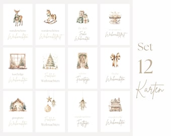 Postkarten Weihnachtskarten Karten Set Geschenkkarten Frohe Weihnachten Festtage Weihnachtsfest Weihnachtsgrüße Edle Karten Elegant Beige