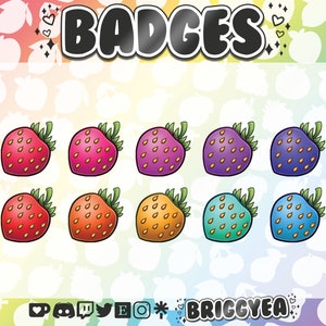 Cute Fruit Strawberry Twitch Sub or Bit badges set