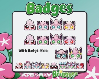 Cute Jigglypuff line Pokemon Twitch badges set and Sub badge flair