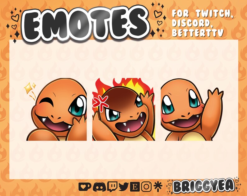 Fire Starter Pokemon Charmander Emote Set Etsy