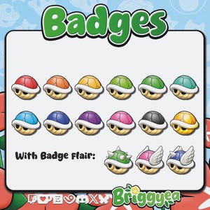 Cute Super Mario Shell Twitch Sub or Bit badges set with Badge Flair