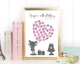 for about 40-50 fingerprints individualisert with name and age of the child Fingerprint tree A4 children/'s birthday birthday girl