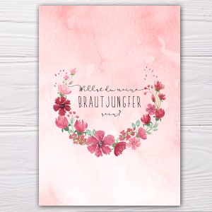 A6 Postcard for groomswoman or bridesmaid in pink watercolor glossy optics paper thickness 235 g / m2 gift image 2