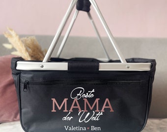Personalized shopping basket for the best mom in the world with children's names, gift grandma, gift Mother's Day, foldable, Mother's Day gift