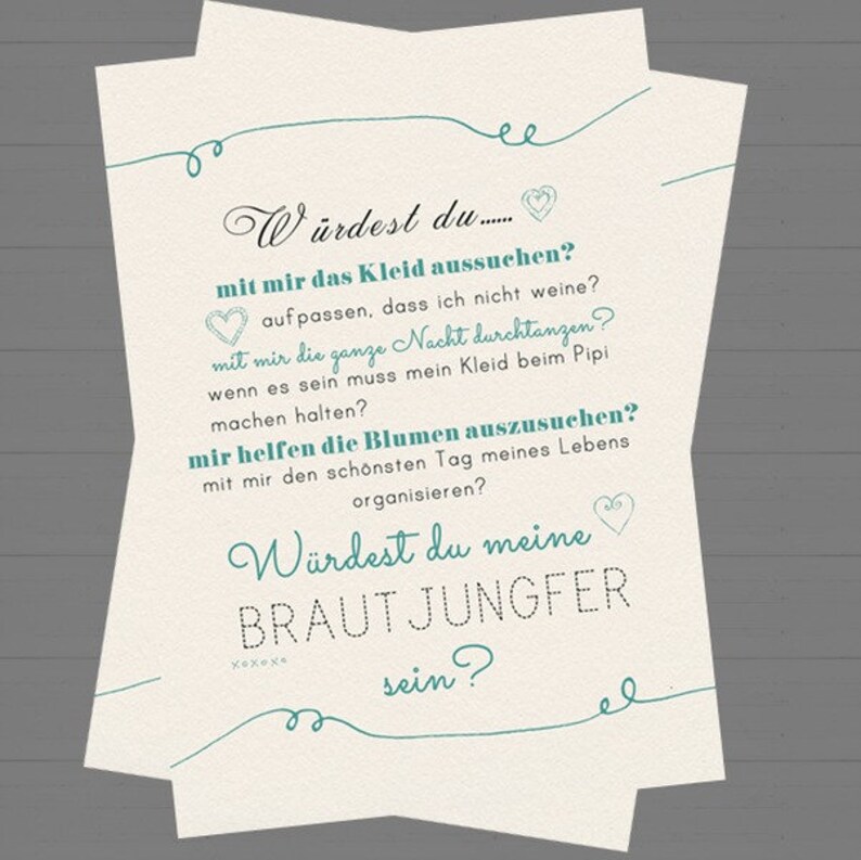 A6 Postcard for groomswoman or bridesmaid in sand/turquoise glossy look paper thickness 235 g / m2 gift for bridesmaid or groomswoman image 4