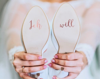 Schuhaufkleber für deine Hochzeit auf witterungsbeständiger Vinylfolie rosegold für Sie und Ihn, Brautschuh, Bräutigamschuh, Hochzeitsschuh