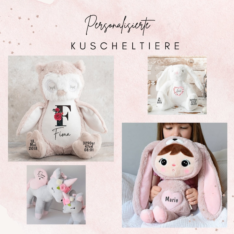 Kuscheltier personalisiert mit Name und Foto, Baby-Geschenk, Tauf-Geschenk, Plüschtier, Stofftier, Hase, Geburt, Erinnerung, Kinder, Taufe Bild 7