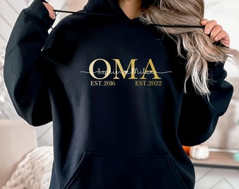 Oma Hoodie personalisiert mit Name, Geschenk-Idee, Geburtstag, Weihnachten, Großmutter, Großeltern, Mama, Kapuzen-Pullover, Sweater