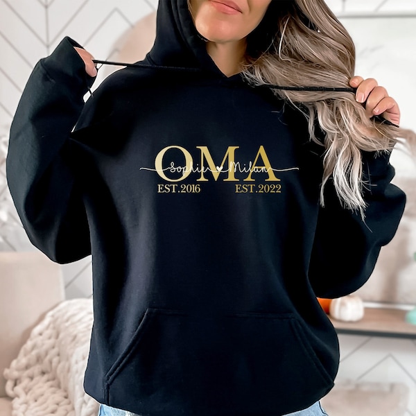 Oma Hoodie personalisiert mit Name, Geschenk-Idee, Geburtstag, Weihnachten, Großmutter, Großeltern, Mama, Kapuzen-Pullover, Sweater