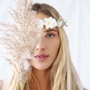 Bloemen haarband wit voor vrijgezellenfeest JGA Polterabend Bruids accessoires Sluier, krans, hoofdband, haaraccessoires afbeelding 3