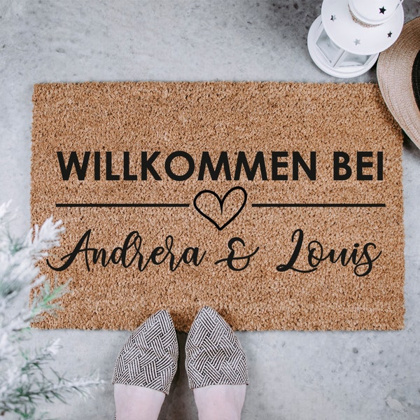 personalisierte Fußmatte mit Namen aus Kokosfasern, Türmatte, Willkommensmatte, Geschenk zum Einzug | Einweihung| Hochzeitsgeschenk | Paare