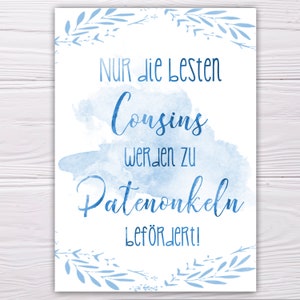 A6 Postkarte für Patenonkel in blau Wasserfarben-Glanzoptik Papierstärek 235g/m2 Geschenk für Cousin - Patenonkel
