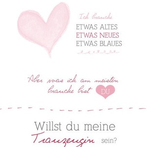 A6 Postkarte für Trauzeugin oder Brautjungfer in weiß/rosa Glanzoptik Papierstärke 235 g / m2 Geschenk für Brautjungfer oder Trauzeugin Bild 6