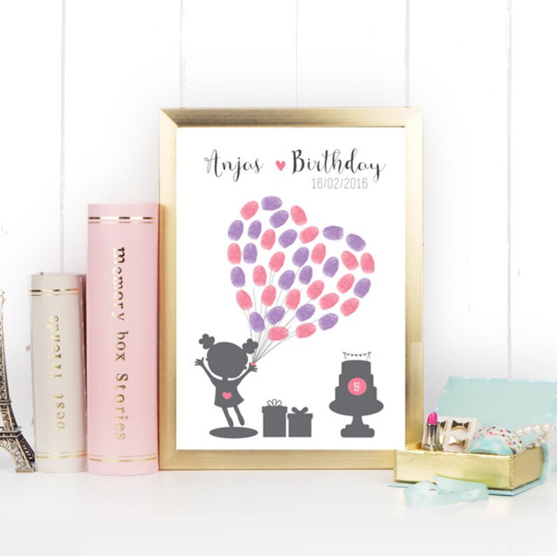 for about 40-50 fingerprints individualisert with name and age of the child Fingerprint tree A4 children/'s birthday birthday girl