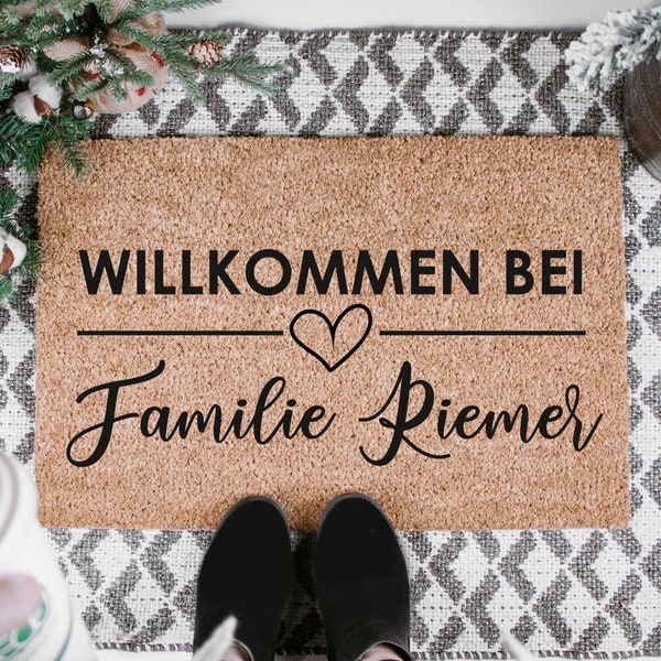 personalized doormat family with name made of coconut fibers, door mat, welcome mat, housewarming gift | Inauguration| Wedding gift