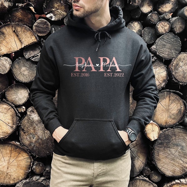 Papa Hoodie personalisiert mit Name, für Papa, Geschenk-Idee, Geburtstag, Weihnachten, Geburt, werdende Väter, Kapuzen-Pullover, Sweater