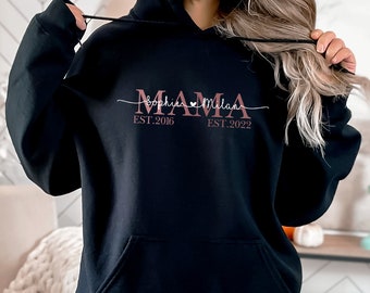 Mama Hoodie personalisiert mit Name, für Mama, Geschenk-Idee, Geburtstag, Weihnachten, Geburt, werdende Mütter, Kapuzen-Pullover, Sweater