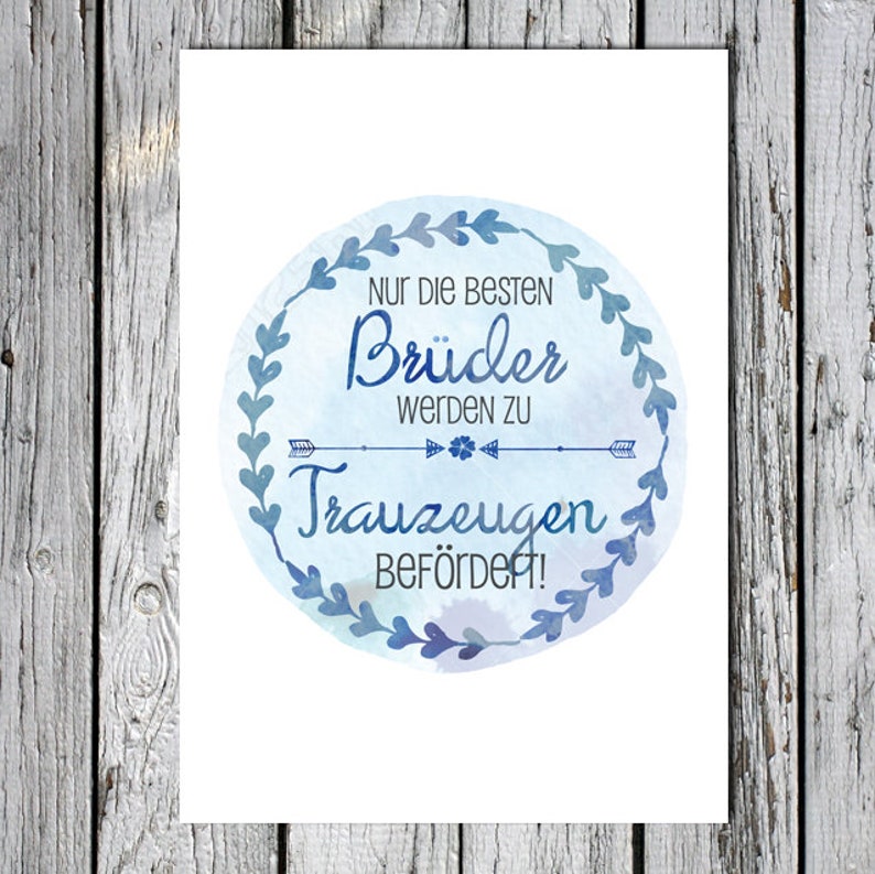 A6 Karte, Postkarte Hochzeit Bruder, Trauzeuge blau/wasserfarben Bild 1