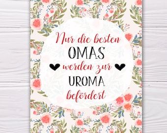 A6 Postkarte für Omas in lachs/rot Glanzoptik Papierstärke 235g/m2 Geschenk für zukünftige Uromas